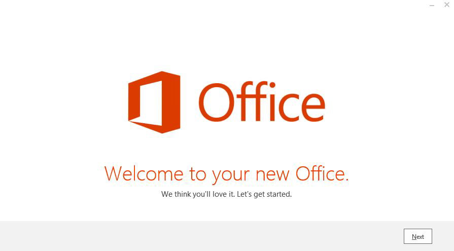 Screenshot of the Office welcome screen pop-up