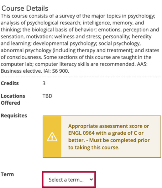 Screenshot of the 'Select a term' dropdown