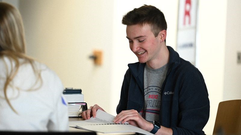 Two students studying together on a study table
