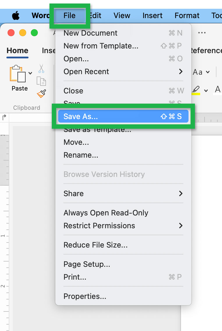 Screenshot of the open 'File' menu with 'Save As...' highlighted