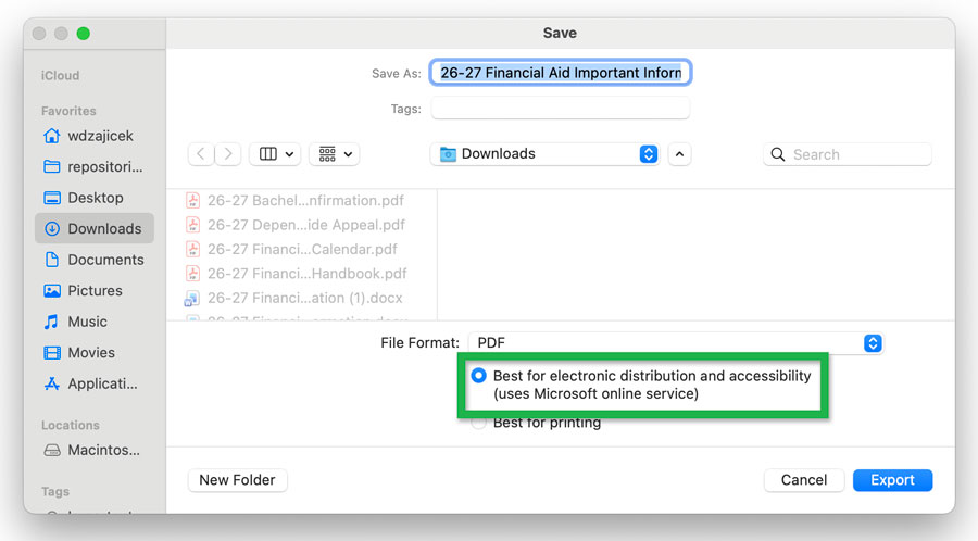 Screenshot of the 'Save' window highlighting the 'Best for electronic...' checkbox selected.